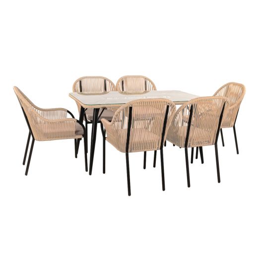 Комплект мебели NUAR обеденный (6 стульев, стол. Экоротанг эрба стейпл грано)