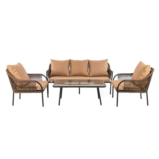 Комплект мебели NUAR (диван, 2 кресла, стол журнальный. Экоротанг эрба стейпл коричневый)