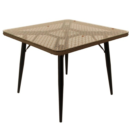Стол обеденный AURA  квадратный со стеклом (Экоротанг эрба стейпл коричневый)