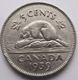 Король Георг VI 5 центов Канада 1939