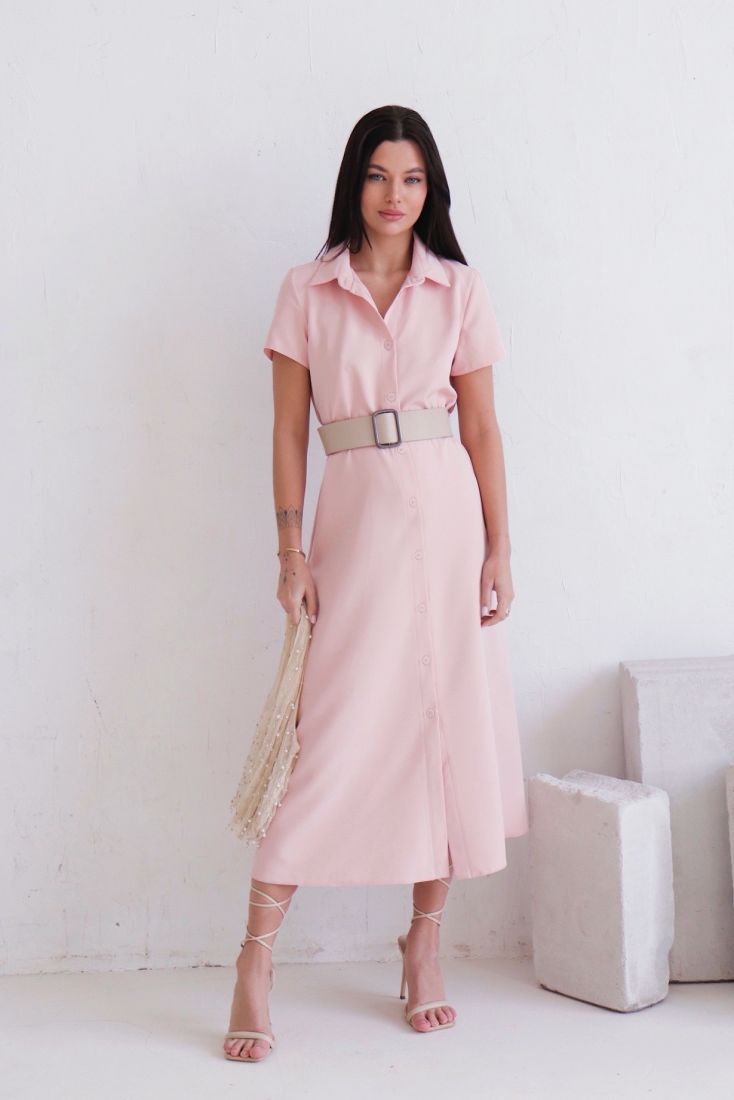 11684 Платье-рубашка удлинённое нежно-розовое (остаток: 48)