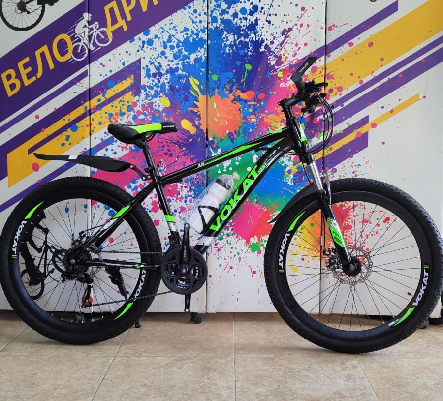 Велосипед 26"  2024 усиленный обод спицы Vokat NEXT черно-зеленый