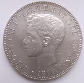 Король Альфонсо XIII  1 песо Филиппины 1897