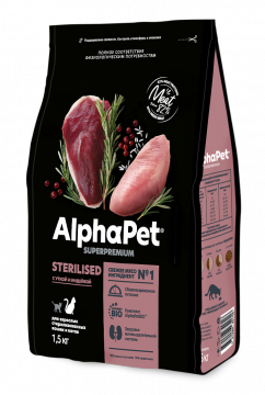 AlphaPet Superpremium (АльфаПет) с уткой и индейкой сухой для стерилизованных кошек