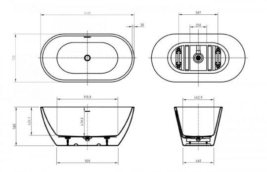 Отдельностоящая акриловая ванна UNO в комплекте со сливом-переливом BelBagno BB701-1400-720-K схема 8