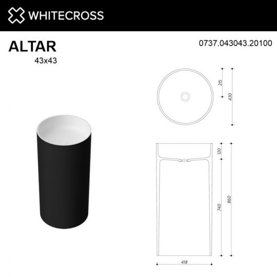 Раковина WHITECROSS Altar D=43 (черный/белый мат) схема 5