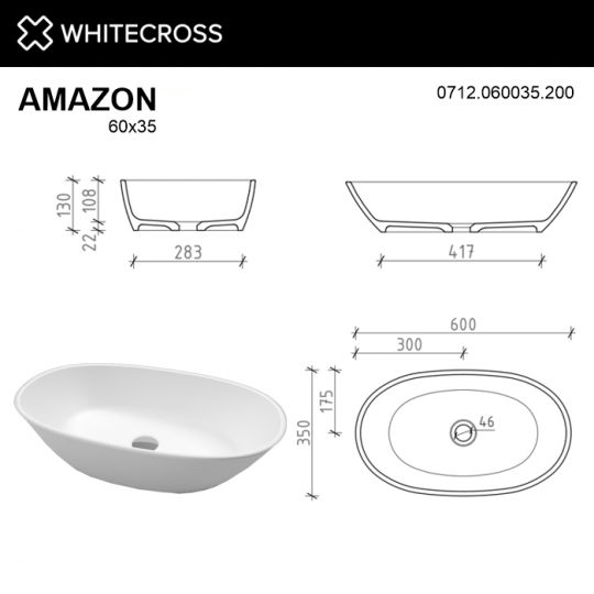 Белая матовая раковина WHITECROSS Amazon 60x35 ФОТО