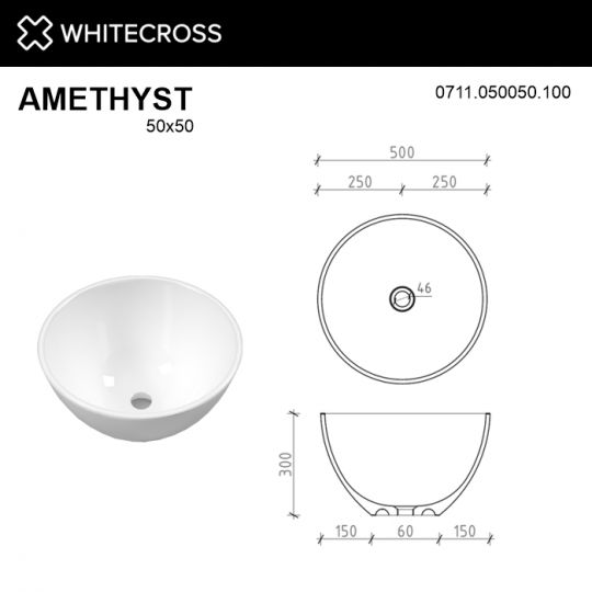 Белая глянцевая раковина WHITECROSS Amethyst D=50 ФОТО