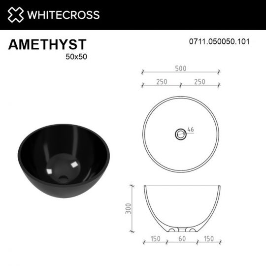 Глянцевая черная раковина WHITECROSS Amethyst D=50 ФОТО