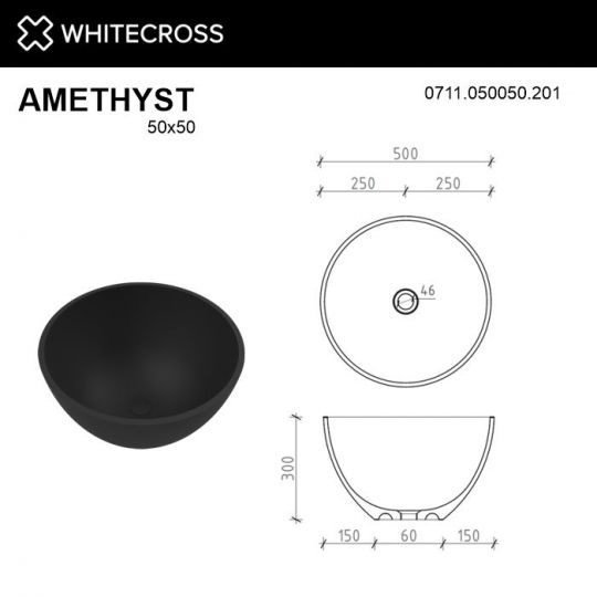 Черная матовая раковина WHITECROSS Amethyst D=50 схема 4