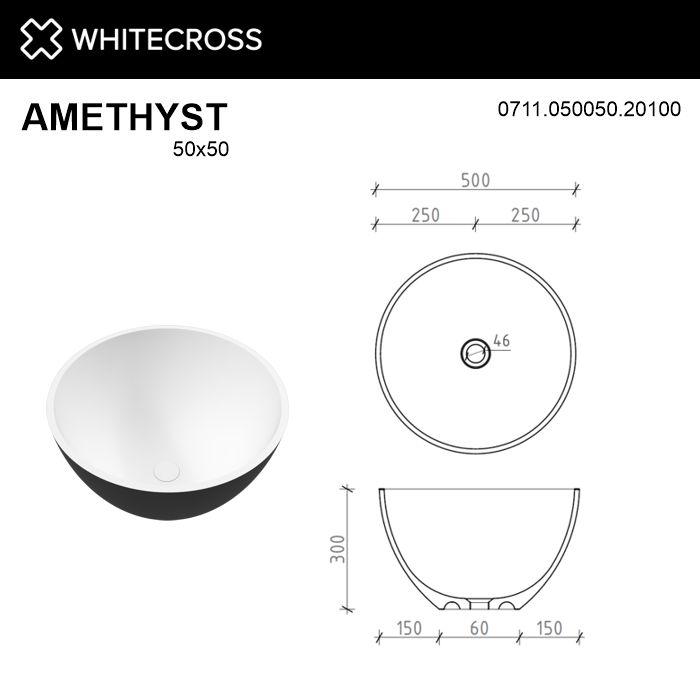 Раковина WHITECROSS Amethyst D=50 (черный/белый мат) схема 4