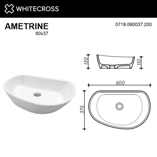 Белая матовая раковина WHITECROSS Ametrine 60x37 схема 6