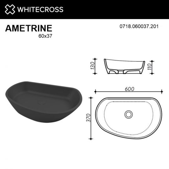 Черная матовая раковина WHITECROSS Ametrine 60x37 схема 4