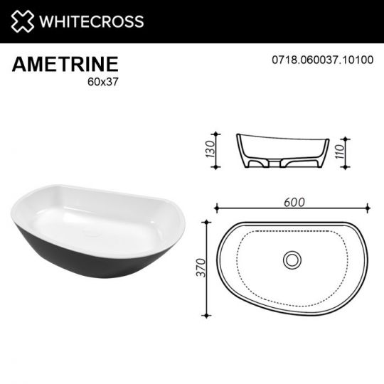 Раковина WHITECROSS Ametrine 60x37 (черный/белый глянец) ФОТО