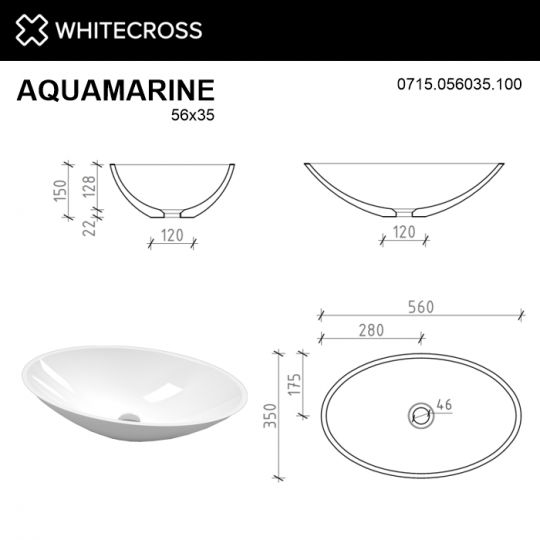 Белая глянцевая раковина WHITECROSS Aquamarine 56x35 ФОТО