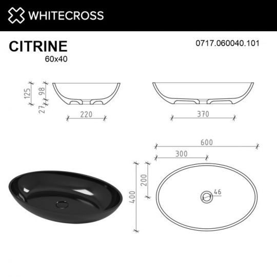 Глянцевая черная раковина WHITECROSS Citrine 60x40 схема 4