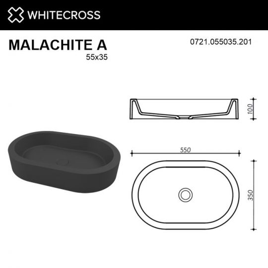 Черная матовая раковина WHITECROSS Malachite A 55x35 ФОТО