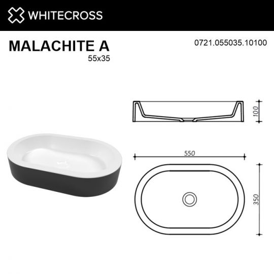 Раковина WHITECROSS Malachite A 55x35 (черный/белый глянец) схема 4
