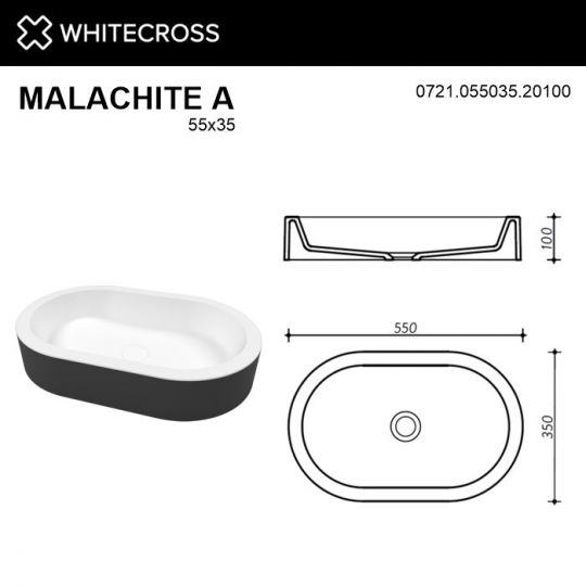 Раковина WHITECROSS Malachite A 55x35 (черный/белый мат) ФОТО