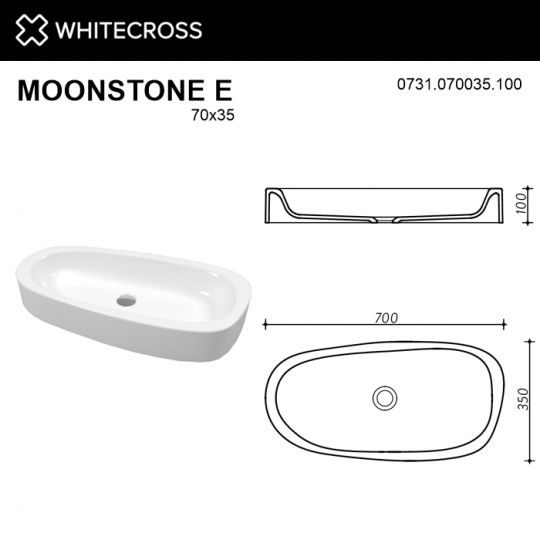 Белая глянцевая раковина WHITECROSS Moonstone E 70x35 схема 6