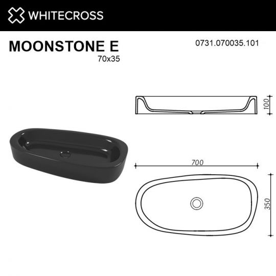Глянцевая черная раковина WHITECROSS Moonstone E 70x35 схема 4