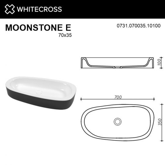 Раковина WHITECROSS Moonstone E 70x35 (черный/белый глянец) схема 4