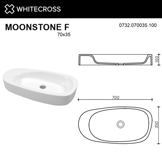 Белая глянцевая раковина WHITECROSS Moonstone F 70x35 схема 6