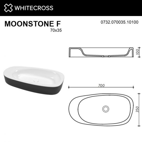 Раковина WHITECROSS Moonstone F 70x35 (черный/белый глянец) ФОТО