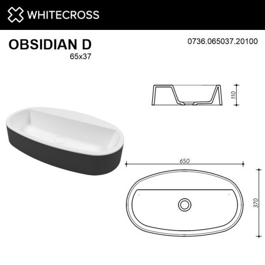 Раковина WHITECROSS Obsidian D 65x37 (черный/белый мат) ФОТО