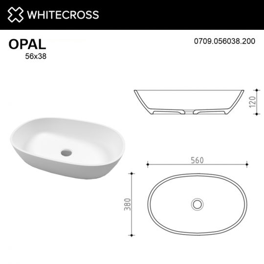 Белая матовая раковина WHITECROSS Opal 56x38 схема 6