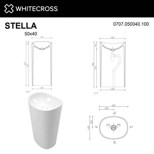 Белая глянцевая раковина WHITECROSS Stella 50x40 схема 6