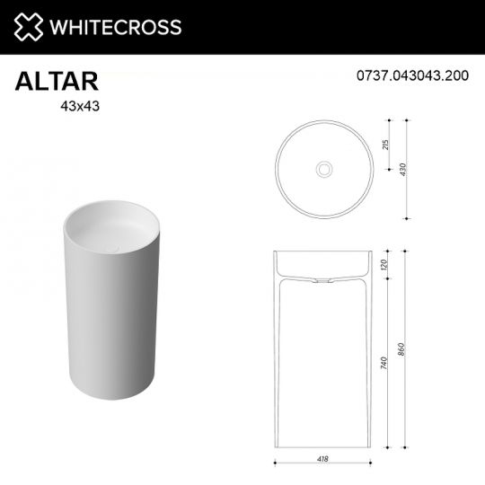 Белая матовая раковина WHITECROSS Altar D=43 схема 4