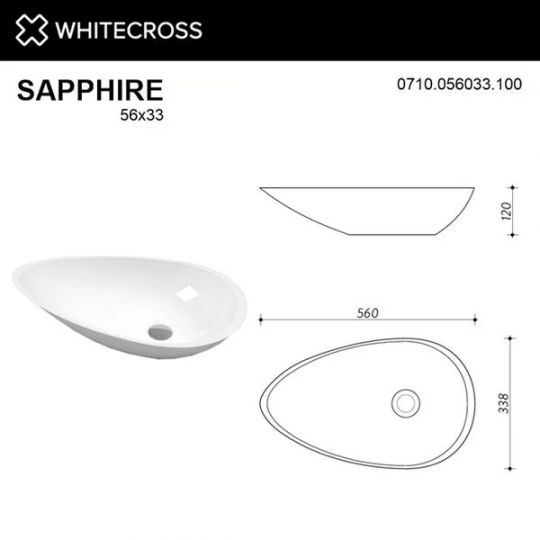 Белая матовая раковина WHITECROSS Sapphire 56x33 схема 5