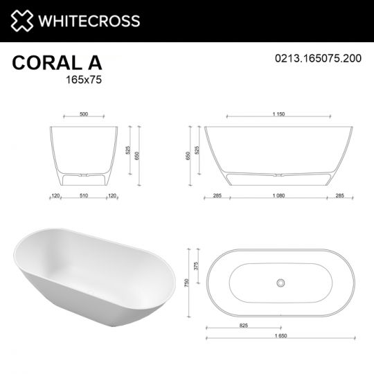 Ванна WHITECROSS Coral A 165x75 0213.165075 схема 14