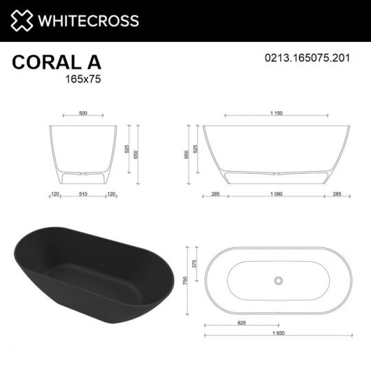 Ванна WHITECROSS Coral A 165x75 0213.165075 схема 22