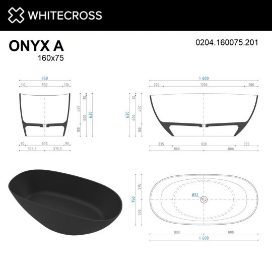 Ванна WHITECROSS Onyx A 160x75 0204.160075 схема 22