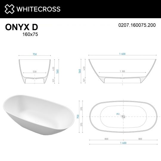 Ванна WHITECROSS Onyx D 160x75 0207.160075 схема 14