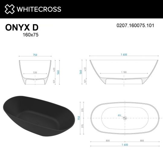 Ванна WHITECROSS Onyx D 160x75 0207.160075 схема 18