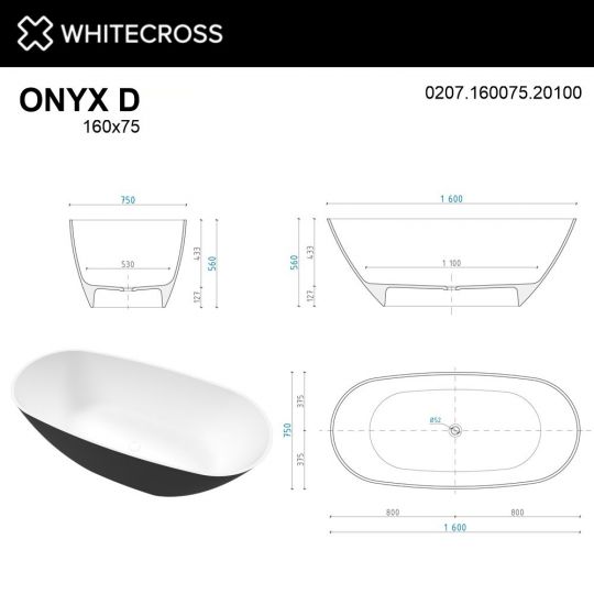 Ванна WHITECROSS Onyx D 160x75 0207.160075 схема 30