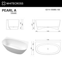Ванна из искусственного камня WHITECROSS Pearl A 155x80 0214.155080 со сливом по центру схема 17