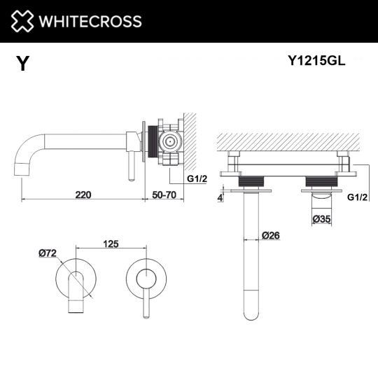Смеситель для раковины скрытого монтажа WHITECROSS Y Y1215GL золото схема 3