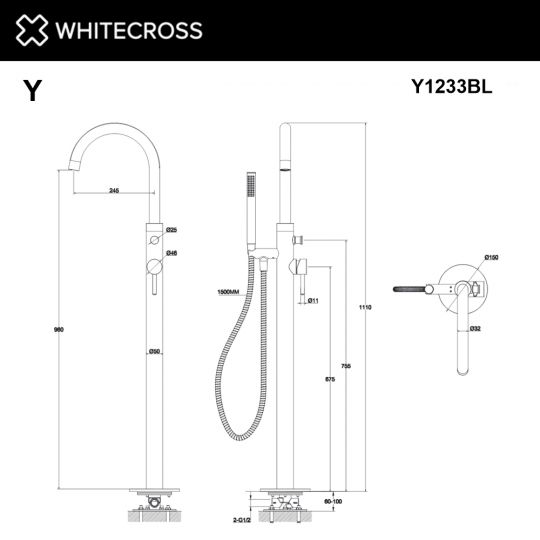 Смеситель для ванны отдельностоящий WHITECROSS Y Y1233BL черный ФОТО