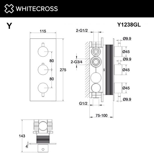 Термостатический смеситель для душа скрытого монтажа WHITECROSS Y Y1238GL золото схема 3