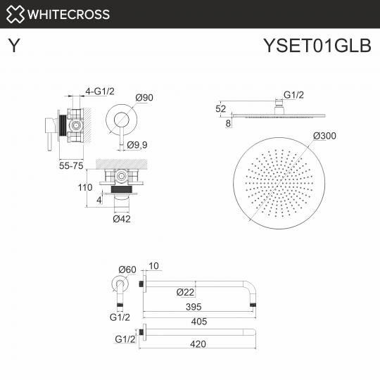 Система для душа скрытого монтажа WHITECROSS Y YSET01GLB (брашированное золото) ФОТО