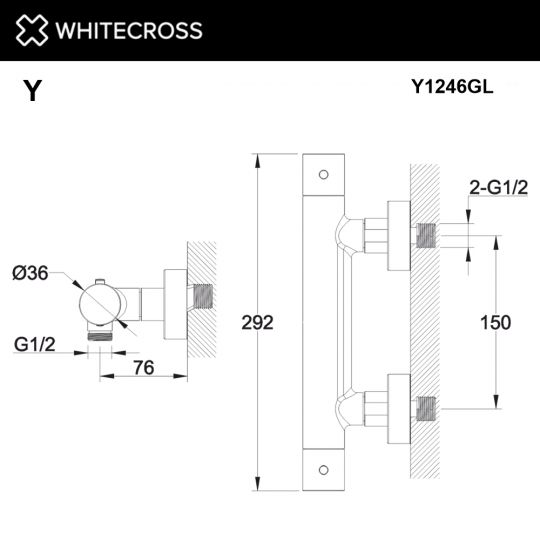Смеситель термостатический для душа WHITECROSS Y Y1246GL золото схема 3