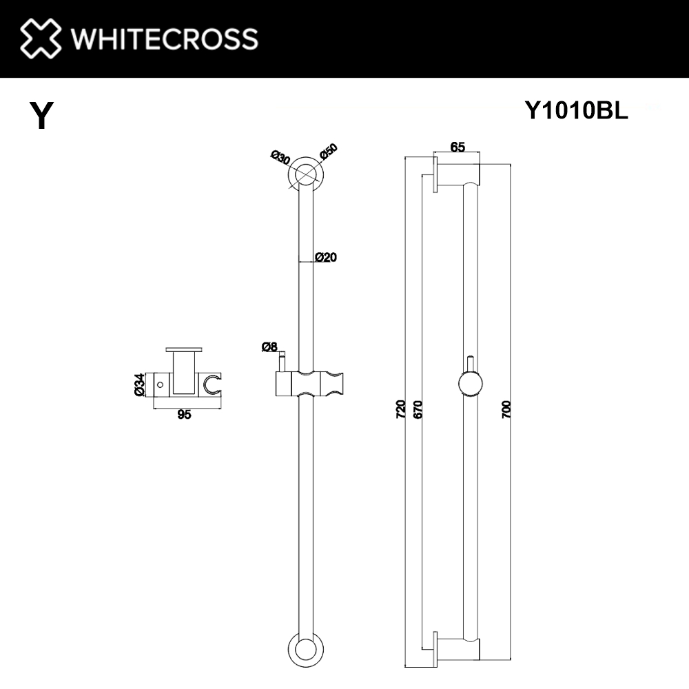 Штанга для душа WHITECROSS Y1010BL (черный мат) схема 3