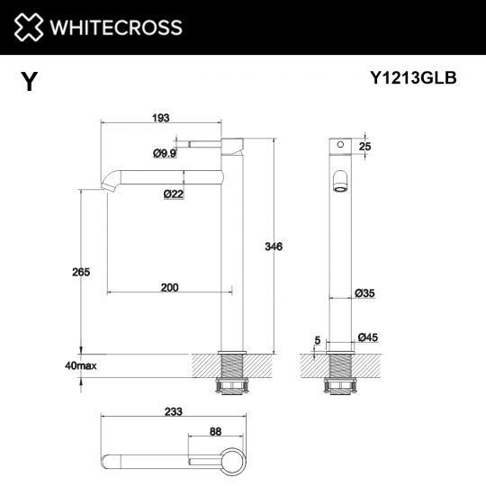 Смеситель для раковины WHITECROSS Y Y1213GLB золото схема 3