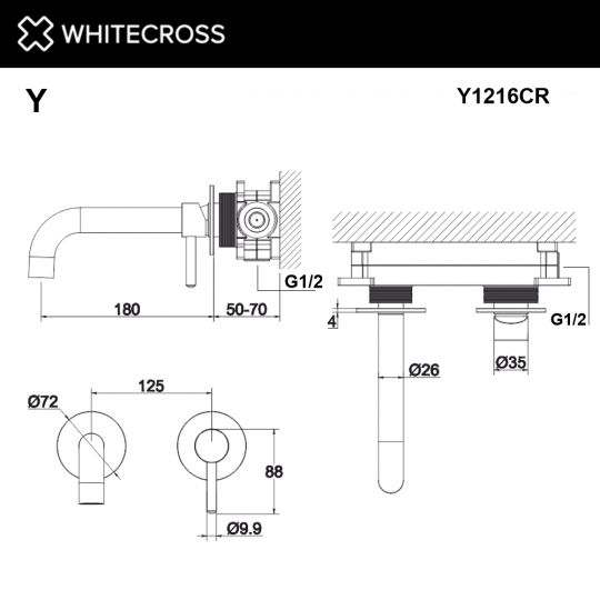 Смеситель для раковины скрытого монтажа WHITECROSS Y Y1216CR хром ФОТО