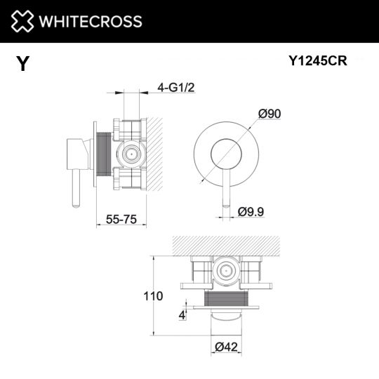 Смеситель для душа скрытого монтажа WHITECROSS Y Y1245CR хром схема 3