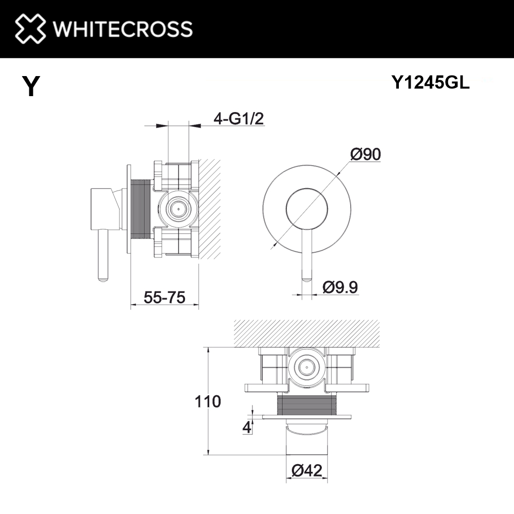 Смеситель для душа скрытого монтажа WHITECROSS Y Y1245GL золотого цвета схема 3